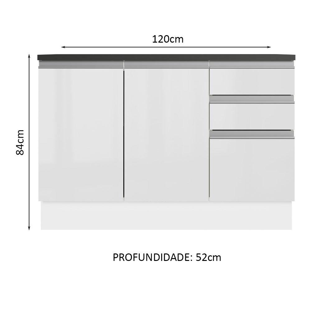 Balcão de Pia Cozinha 100% MDF 120 cm 3 Portas e 2 Gavetas Branco Acordes Madesa - 3