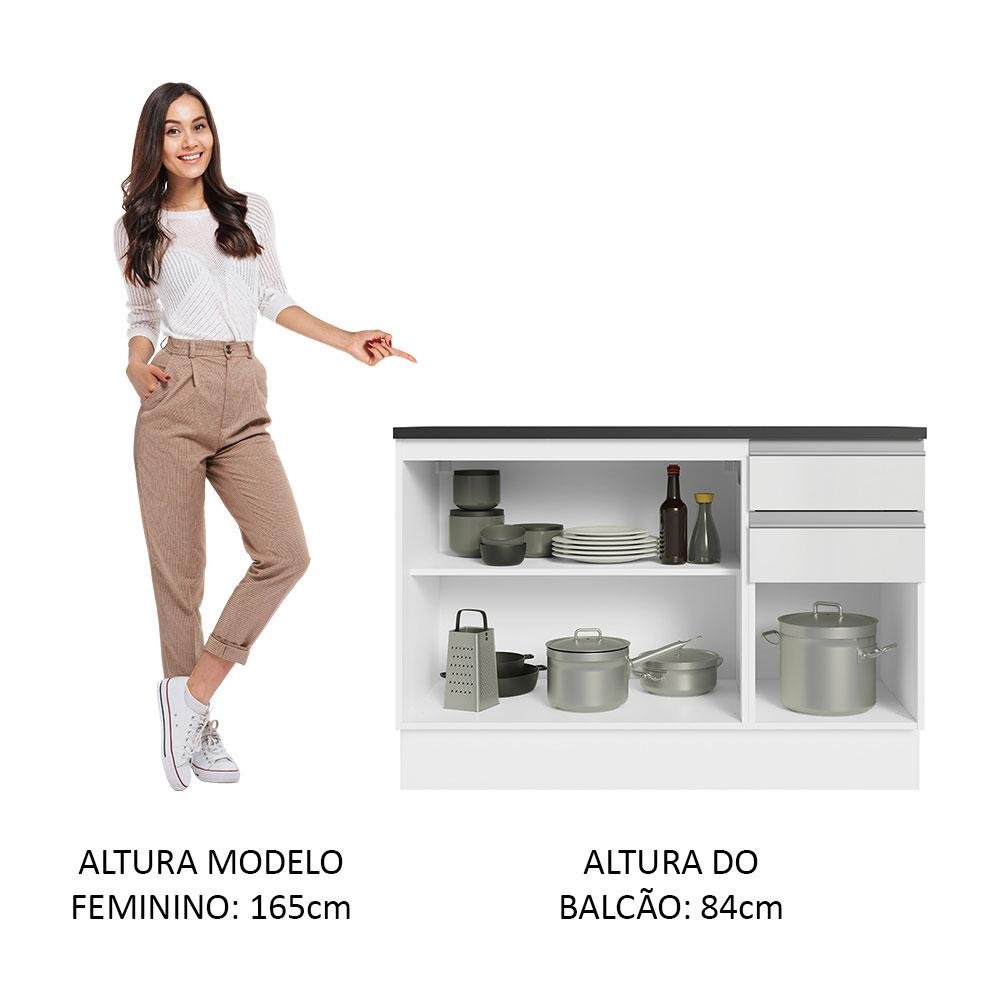 Balcão de Pia Cozinha 100% MDF 120 cm 3 Portas e 2 Gavetas Branco Acordes Madesa - 6