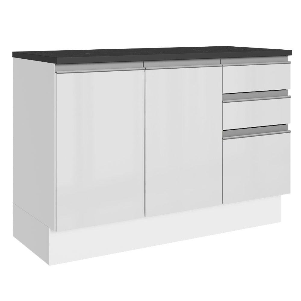 Balcão de Pia Cozinha 100% Mdf 120 Cm 3 Portas e 2 Gavetas Branco Acordes Madesa