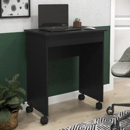 Escrivaninha Compacta para Notebook Preto com Rodízios e Gaveta - 2