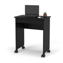 Escrivaninha Compacta para Notebook Preto com Rodízios e Gaveta - 1