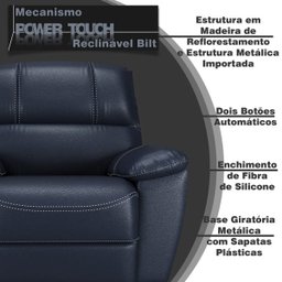 Poltrona do Papai Reclinável Giratória Armênia Glider Mecânico Couro Azul - Gran Belo - 3