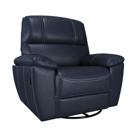 Poltrona do Papai Reclinável Giratória Armênia Glider Mecânico Couro Azul - Gran Belo