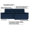 Sofá Retrátil 2,24M Sala de Estar Murai Suede Azul - Gran Belo - 3