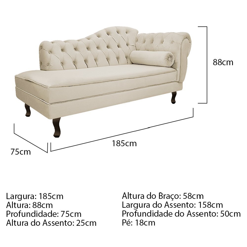 Diva Recamier Diana 185cm Lado Esquerdo Corano - Doce Sonho Móveis ML/R1/DIANA/185/E/C Bege - 5