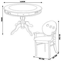 Conjunto Mesa e Poltrona de Jogos Carteado 4 Lugares J-Bonomo e Teseu Redonda Tampo Reversível Com - 2