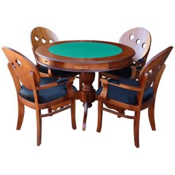 Conjunto Mesa e Poltrona de Jogos Carteado 4 Lugares J-Bonomo e Teseu Redonda Tampo Reversível Com - 1