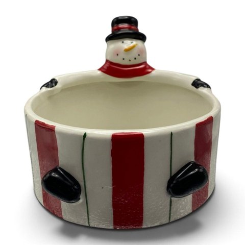 Bowl Natalino em Porcelana com Boneco de Neve em Relevo para Mesa de Natal a: 10cm L: 14cm C: 14cm