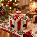 Ver imagem 2 de Bowl Natalino em Porcelana com Boneco de Neve em Relevo para Mesa de Natal a: 10cm L: 14cm C: 14cm