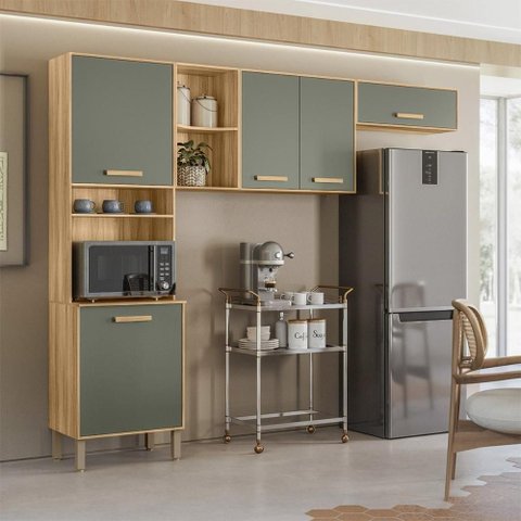 Armário de Cozinha Compacta Maria Flor com 5 Portas Freijó/verde