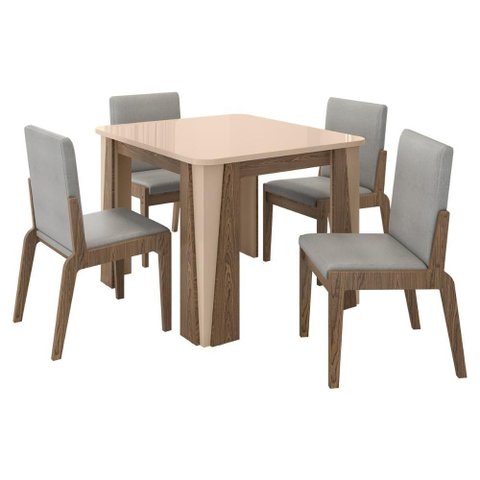 Kit Mesa de Jantar Opera com 4 Cadeiras Sinfonia em Linho Carvalho/fendi/cinza