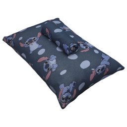 Jogo de Cama Portallar Solteiro Malha Mista Estampado Disney Stitch Pedras 2 Pçs Azul - 3