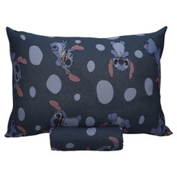 Jogo de Cama Portallar Solteiro Malha Mista Estampado Disney Stitch Pedras 2 Pçs Azul - 1