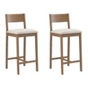Ver imagem 1 de Banqueta Madeira Nogueira Maciça tecido Branco Modelo Manu Altura 70cm Kit 2 Unidades Poltronas do S