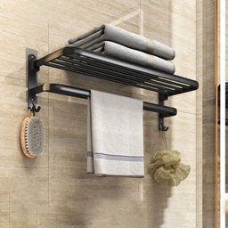 Porta Toalha Suporte Retrátil Duplo Toalheiro Banheiro Lavabo:preto - 2