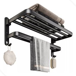 Porta Toalha Suporte Retrátil Duplo Toalheiro Banheiro Lavabo:preto - 1