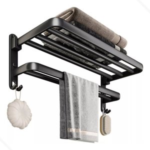 Porta Toalha Suporte Retrátil Duplo Toalheiro Banheiro Lavabo:preto