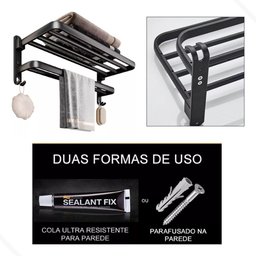 Porta Toalha Suporte Retrátil Duplo Toalheiro Banheiro Lavabo:preto - 4