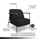 Ver imagem 3 de Poltrona Sala de Estar Pés em Ferro Preto Braço Madeira Maciça 86cm Thane Bouclê Preto G63 - Gran Be