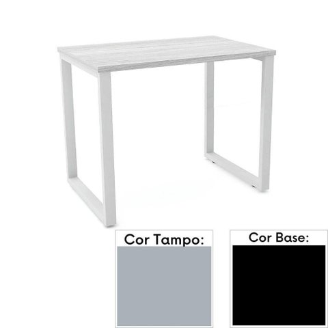 Mesa De Escritório Pé Tubular Pe25 Em Mdp 90 X 45 Cm Cinza Com Base Preta