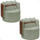 Ver imagem 2 de Kit 2 Poltrona Orgânica Base Giratória Maya Corino Nozes e Boucle Verde Redonda Decorativa - Arkell