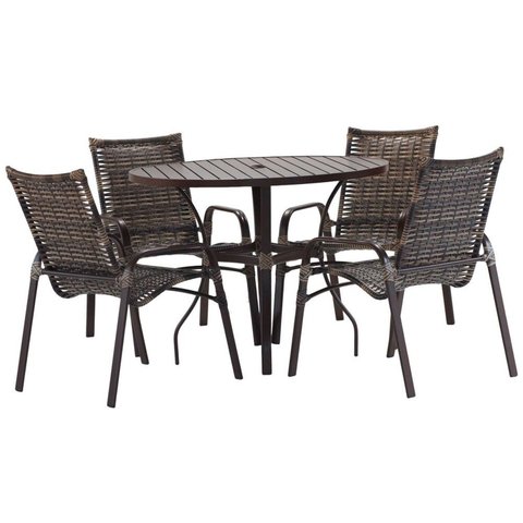 Jogo 4 Cadeiras Alumínio e Mesa Tampo Ripado 100cm para Área Jardim Varanda Piscina Emily