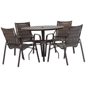 Jogo 4 Cadeiras Alumínio e Mesa Tampo Ripado 100cm para Área Jardim Varanda Piscina Emily