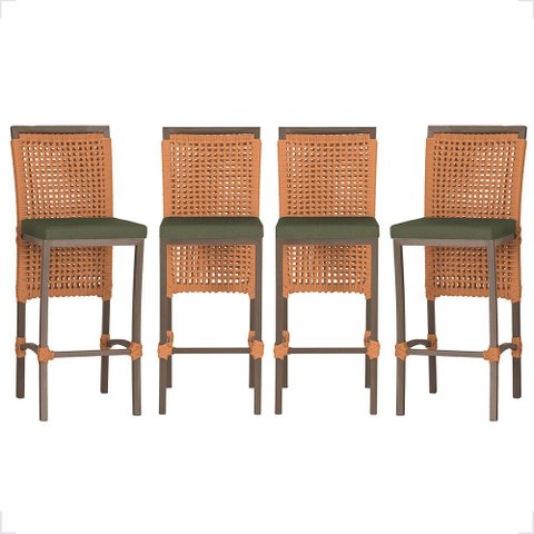 4 Banqueta em Alumínio Roma Marrom Corda Náutica Tecido 13