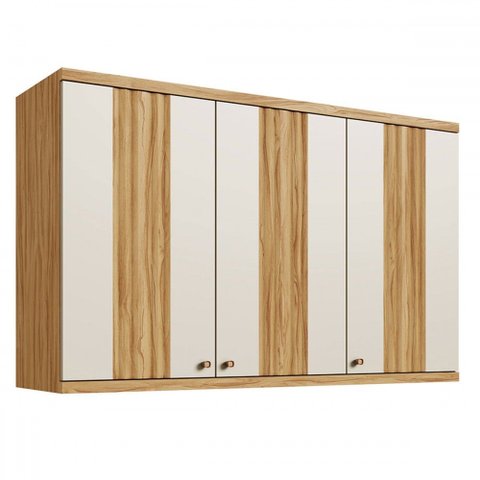 Armário Aéreo Cozinha 120 Cm Sauvignon 3 Portas 100% Mdf Amêndoa/off White - Rio Doce
