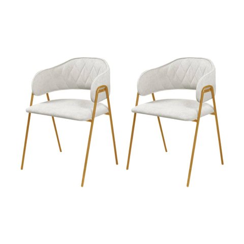 Kit 2 Cadeiras de Jantar Veneza Metal Dourado Boucle Alaska