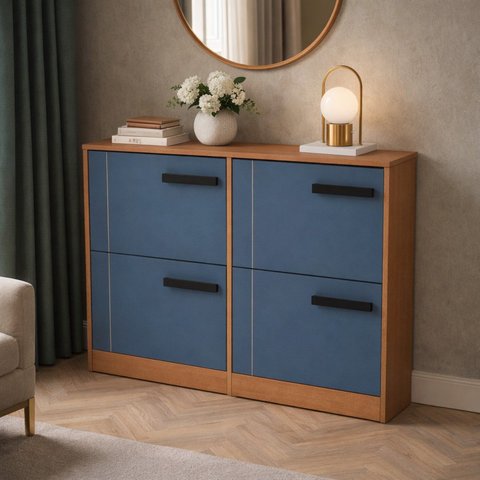 Sapateira para Quarto 24 Pares Lisboa Azul/Freijó