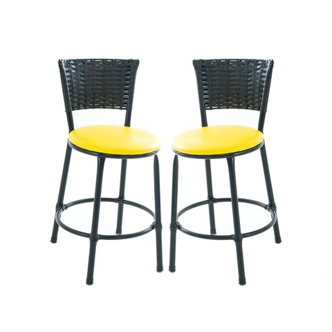 Kit 2 Banquetas Baixa Area Gourmet Encosto Juncado