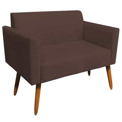 Poltrona Namoradeira Decorativa Isabella Pés Palito Madeira Suede Marrom - Gran Belo