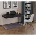 Ver imagem 1 de Mesa de Escritório Industrial Malta Preta 137x53cm Base Ferro Branco com 1 Cadeira Branca Eames Eiff