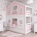 Ver imagem 6 de Treliche Infantil Casinha Dos Sonhos com Cama Auxiliar Rosa e Branco Megamobilia 199cm