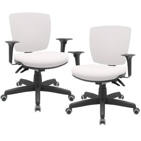 Kit 02 Cadeiras de Escritório Executiva Office Giratória Preto Baixa Flexi P03 Vinil Branco - 