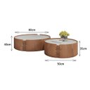 Ver imagem 3 de Conjunto Mesa de Centro Isis Redonda Lamina de Madeira Tampo com Vidro 60cm e 50cm