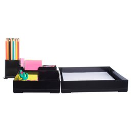 Organizador Mesa Escritório Bandeja Porta Lápis 3 Peças Pgb Preto - 3