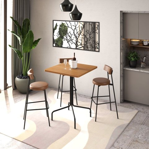 Mesa Bistrô Quadrada Barcelona 80cm Marrom/Acácia Mel