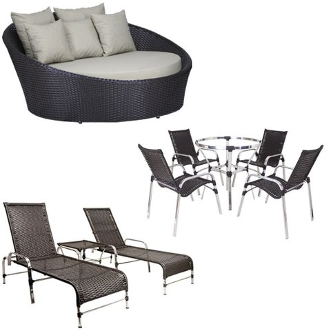Kit 4 Cadeiras e Mesa 2 Espreguiçadeiras 1 Chaise Alumínio Trama