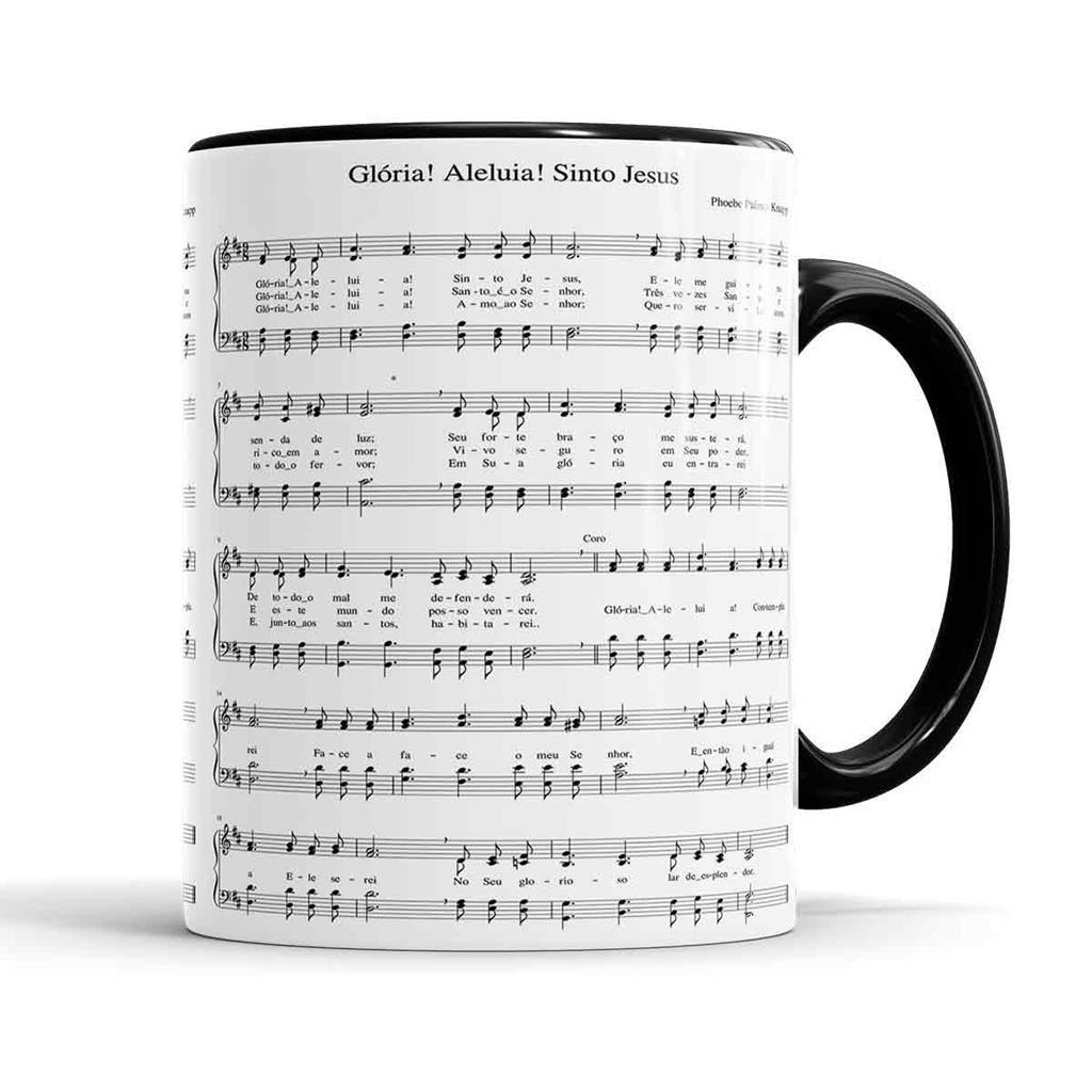 Caneca Partitura Hino 248 CCB - Glória! Aleluia! Sinto Jesus - 2