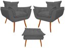 Ver imagem 1 de Kit 2 Poltronas + Puff Decorativo Opala Suede Cinza Pés Madeira Mz Decor