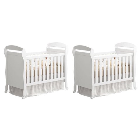 Kit Gêmeos Berço Mini Cama Danny Branco Brilho - Reller Móveis
