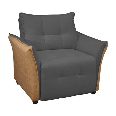 Cadeira Decorativa Poltrona Boston para Sala Bouclé e Corino:cinza Grafite