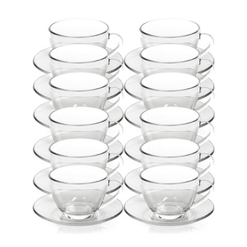 Kit 12 Xícaras de Chá Vidro com Pires em Casa Tem 230ml