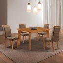 Ver imagem 1 de Conjunto de Jantar Liz 4 Lugares Tampo MDF Cadeiras Veludo Bege 120cm Moderna