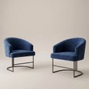 Ver imagem 4 de Kit 2 Poltrona Decorativa Moderno Base Aço Preto Cor Azul Marinho