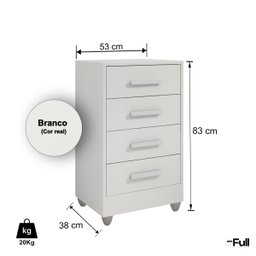 Cômoda Quarto Multiuso Compacta 4 Gavetas - Branco - 4