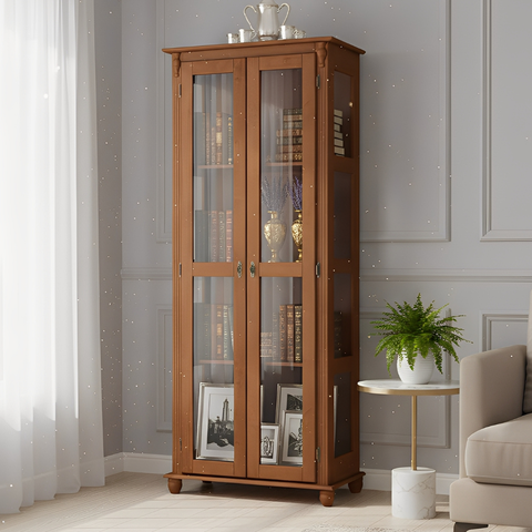 Cristaleira Rústica 2 Portas 3 Prateleiras e Pés Torneados - Imbuia Glazer