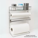 Ver imagem 6 de Suporte Porta Papel Toalha para Parede 5 em 1, Porta Alumínio, Pvc e Temperos Aço Cromado Premium